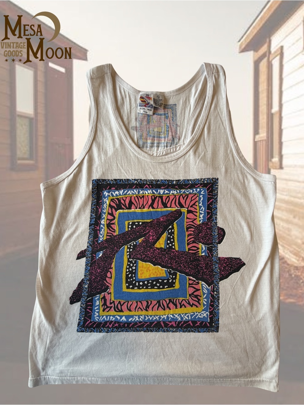 Vintage Graphic Tank Top with Colorful Geometric Print